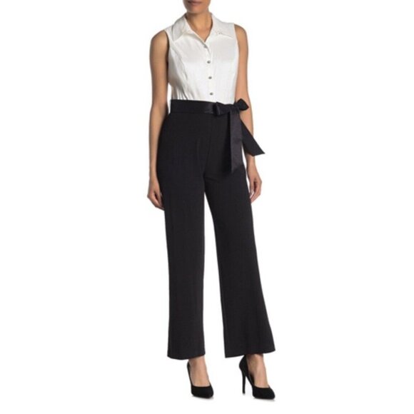 MARINA Pants - NWT MARINA Black/Beige Sleeveless Jumpsuit Size 8 Cocktail Black Waist Tie